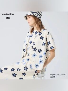Uniqlo x Marimekko Floral Daisy Linen Cotton Blend Button Shirt Spring Daisies L